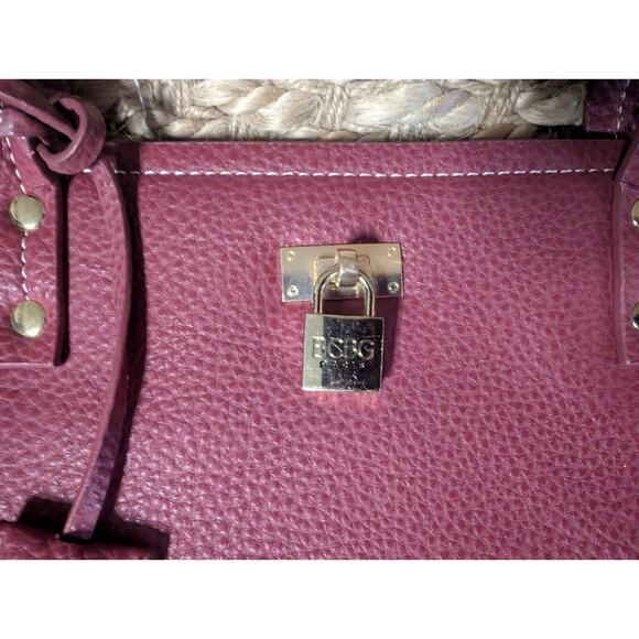 BCBG Paris Red Pebbled Faux Leather Open Shoulder Tote Bag & Crossbody Bag - Picture 5 of 16